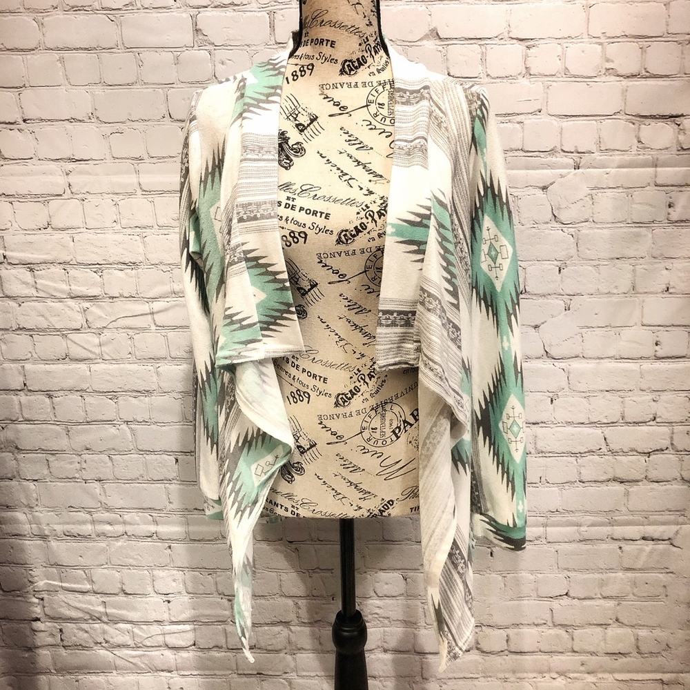 Mint Asymmetrical Aztec Cardigan